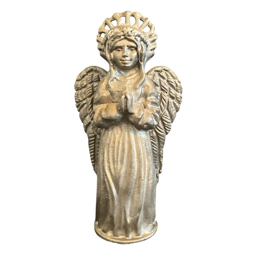 VTG Pewter Angel Standing Figurine Wings Halo Praying Holy Statue Silver